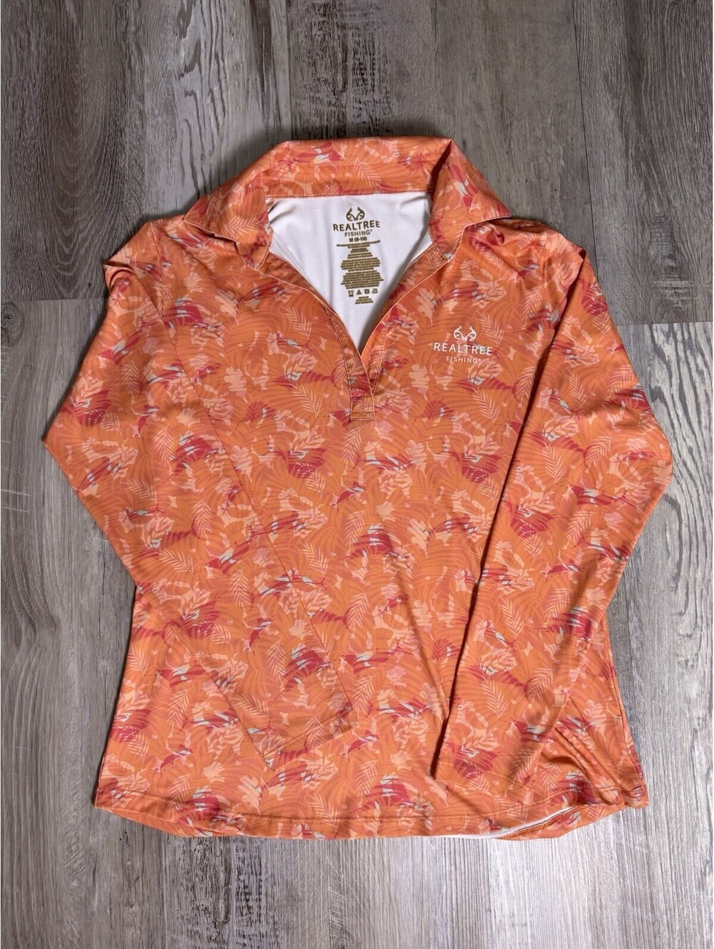 Realtree Fishing Top Women M Orange Tropical Deep V Neck Outdoor Coastal Wear